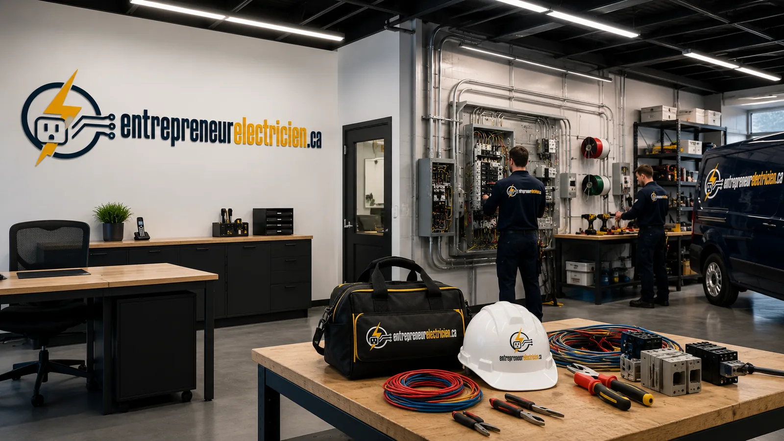 Électricien au travail sur un panneau électrique