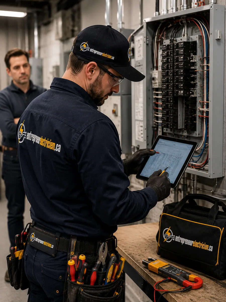 Électricien tirant du câble sur un chantier